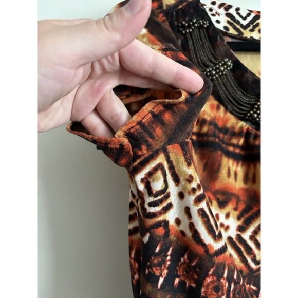 VTG CATO Womens Medium Y2K 90s‎ 2000s Animal Print Beaded Chain Top Summer Club - Picture 4 of 7